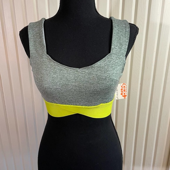 Free People Movement Yellow Gray Just Breathe Sports Bra Size XS - Picture 1 of 8
